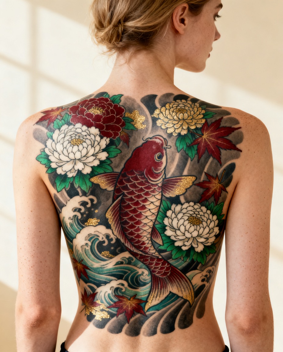 Japanese backpiece tattoo concept
